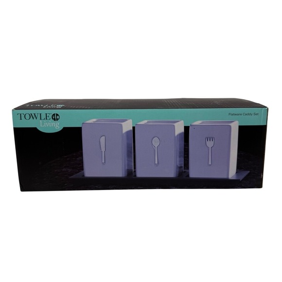 Towle Other - Towle Living Ceramic Flatware Caddy Set 3 Jars with Wooden Tray White 5091928